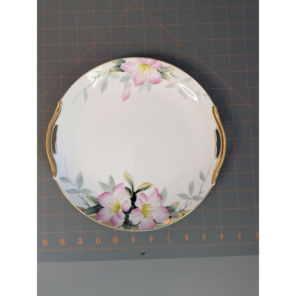 Noritake Hand-Painted Azalea Floral Porcelain Cake Plate open Handles 9.25" - Picture 11 of 15